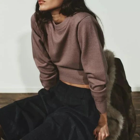 Zara cropped brown / taupe Sweater jumper - Picture 2 of 6